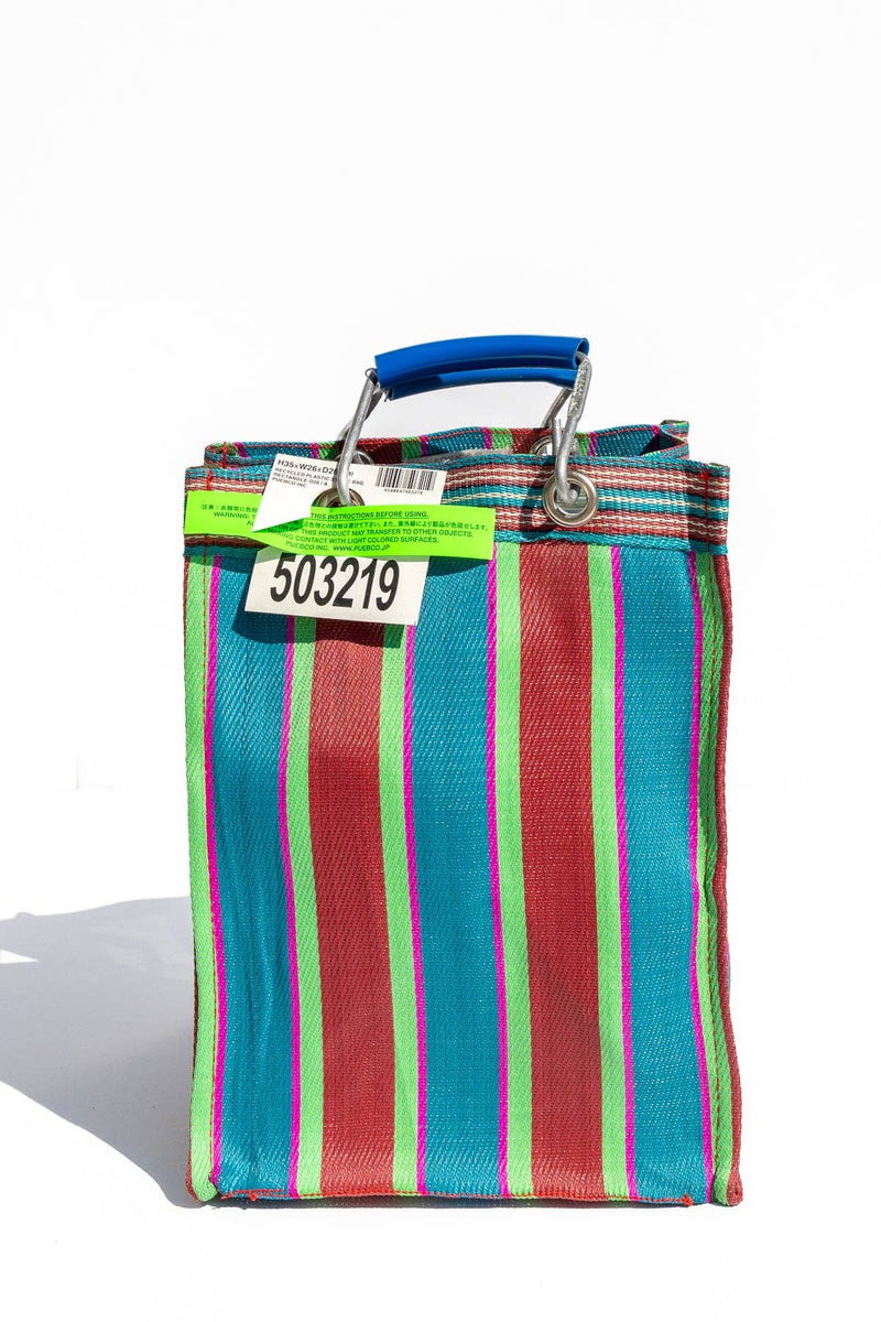 RECYCLED PLASTIC STRIPE BAG - Rectangle D30: Orange x Blue