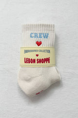 Embroidered Crew Socks : STRAWBERRY MILK