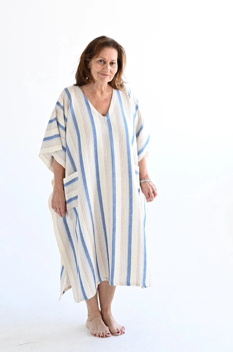 Blue Ivory Montauk V-Neck Kaftan - Premium Turkish Cotton