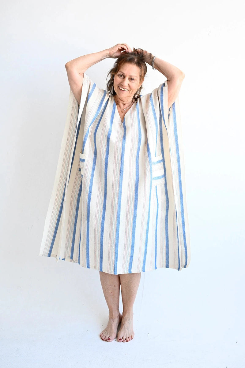 blue-ivory-vneck-kaftan by home & Loft turkish cotton beach loungewear