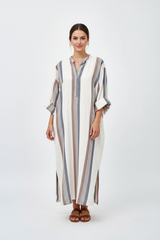 Brown Cream Nomad Long Sleeve Kaftan - Front View