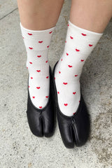 Sneaker Socks: Heart - White / Red