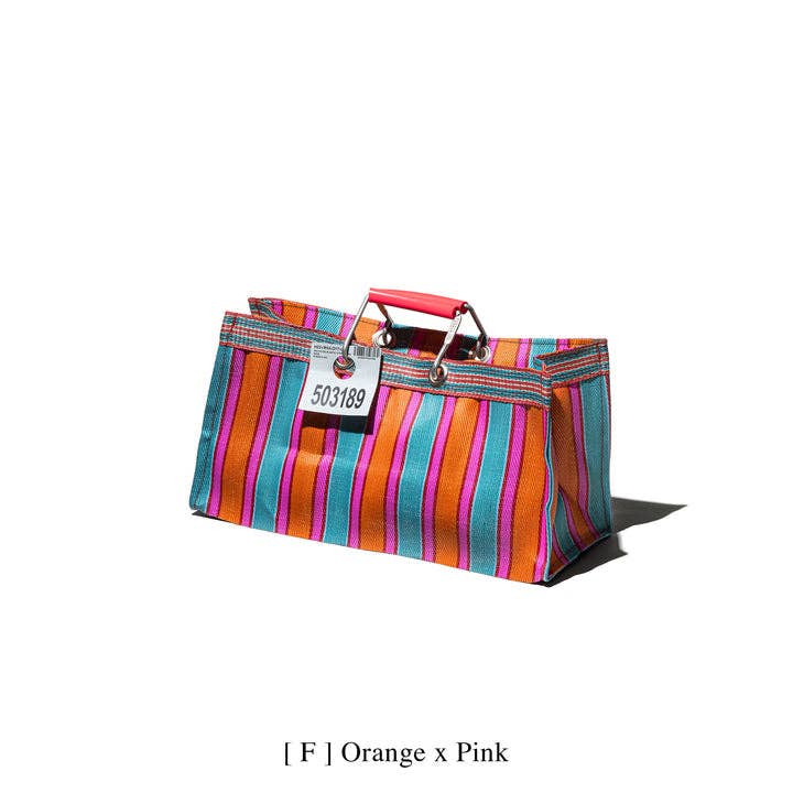 RECYCLED PLASTIC STRIPE BAG - Wide: Green x Pink