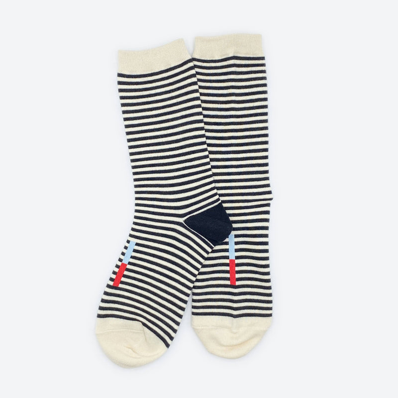 Cole Black and White Striped Crew Socks: Small (Women's 4 - 10)