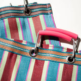 RECYCLED PLASTIC STRIPE BAG - Wide: Green x Pink