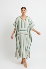 Green Ivory Montauk Hooded Maxi Kaftan - Front View
