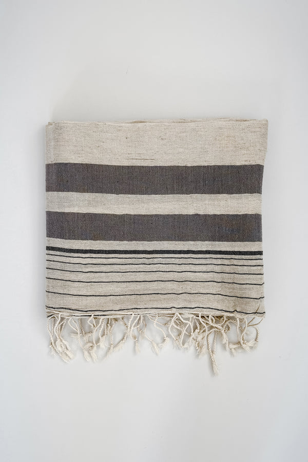 ivory and grey striped lightweight scarf by home and loft, handwoven