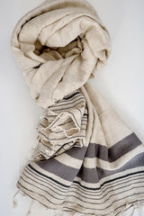 ivory and grey striped lightweight scarf by home and loft, handwoven