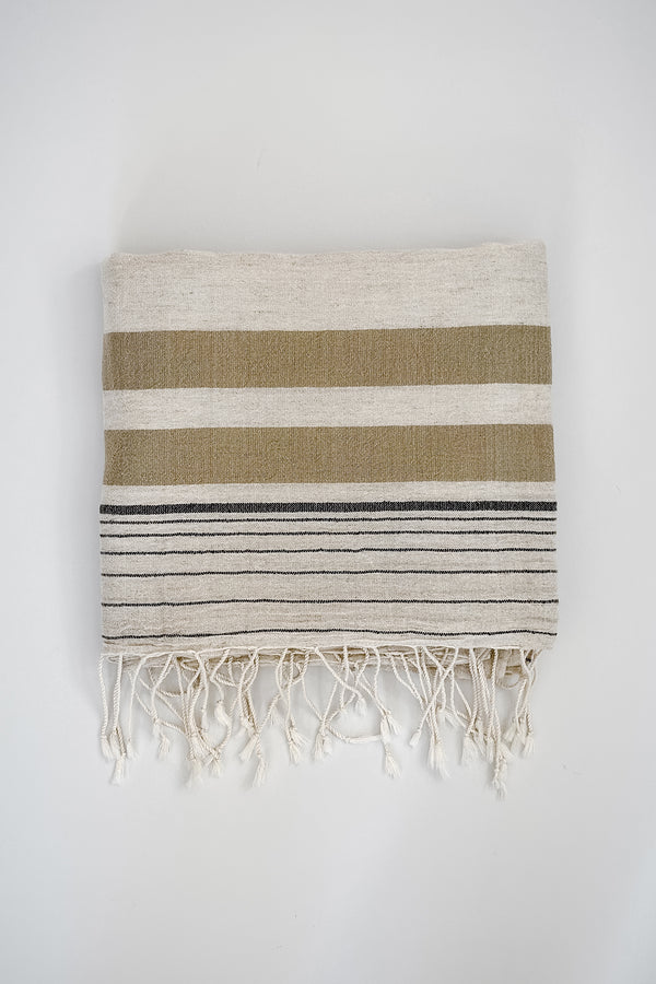 olive and ivory striped lightweight scarf by home and loft, handwoven