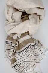 olive and ivory striped lightweight scarf by home and loft, handwoven