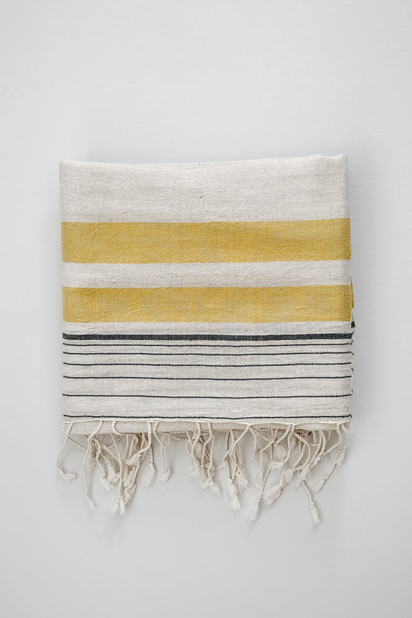 yellow and ivory striped lightweight scarf by home and loft, handwoven