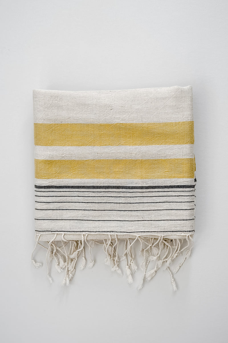 yellow and ivory striped lightweight scarf by home and loft, handwoven