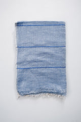 light blue lined lightweight scarf by home and loft, handwoven