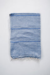 light blue lined lightweight scarf by home and loft, handwoven