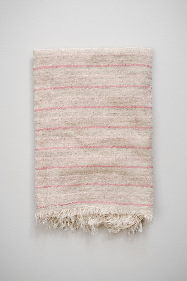 pink striped lightweight scarf by home and loft, handwoven