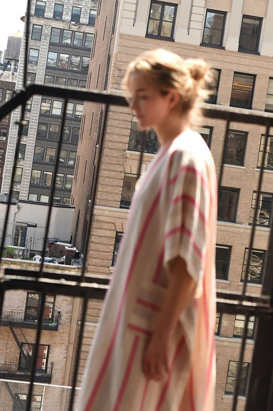 pink ivory v-neck kaftan, 100% cotton dress, beach cover-up, made by artisans, home & loft