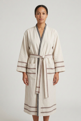 Village brown robe on a model