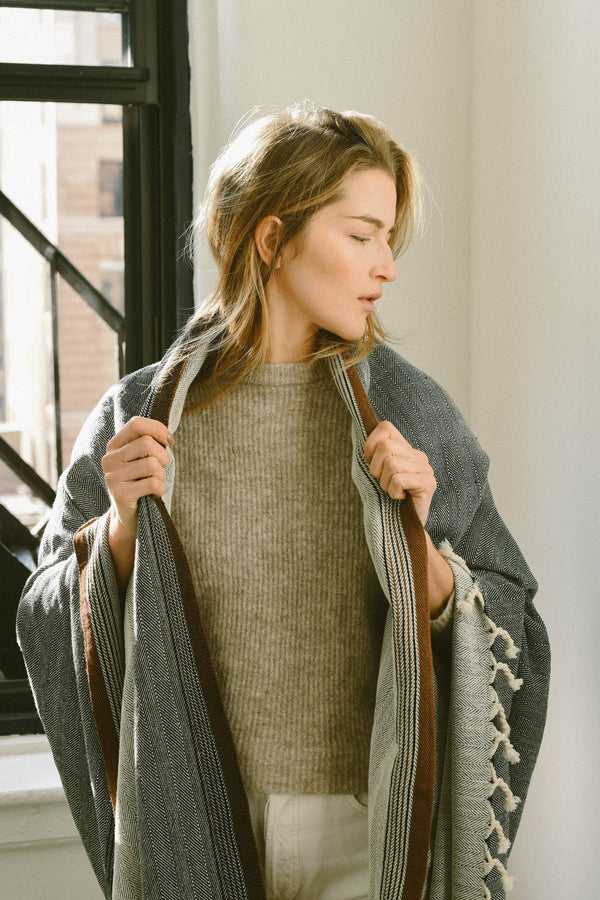 charcoal and brown new york cotton blanket throw from home and loft