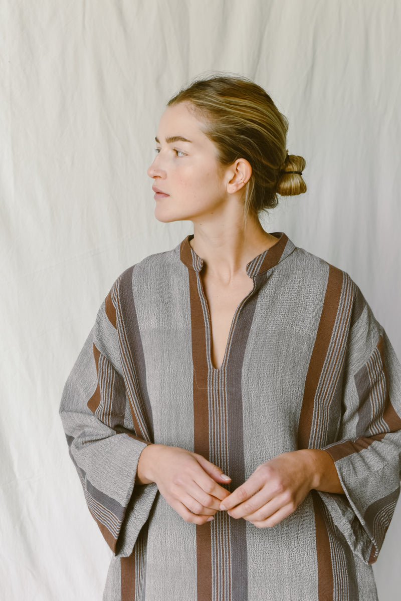 home and loft Brown Grey Nomad Long Sleeve Maxi Kaftan