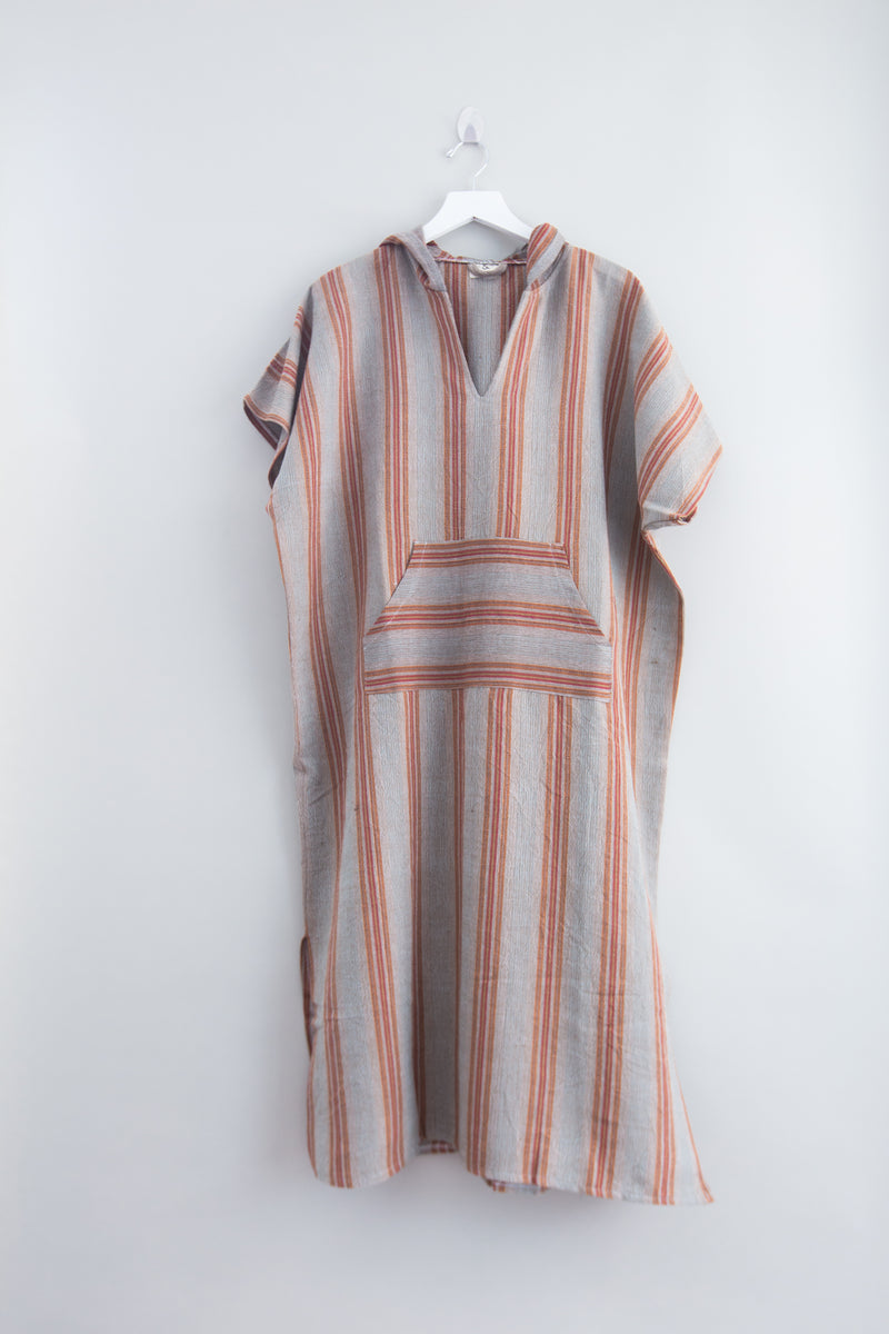 rust brown hooded maxi kaftan dress, home & loft, cotton dress, maxi dress