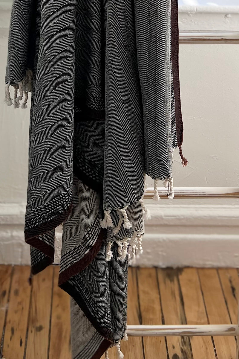 charcoal and brown new york cotton blanket throw from home and loft
