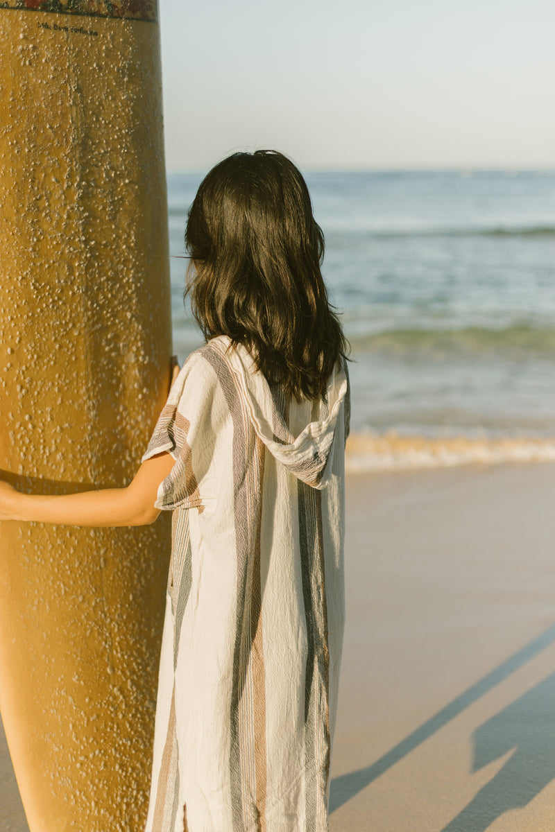 home and loft Brown Cream Nomad Hooded Maxi Kaftan