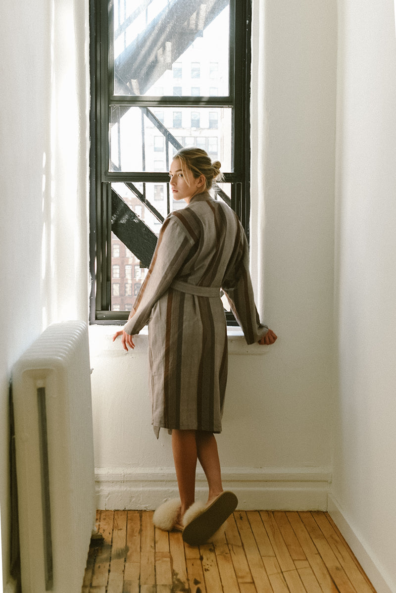 home and loft Brown Grey Nomad Long Bathrobe