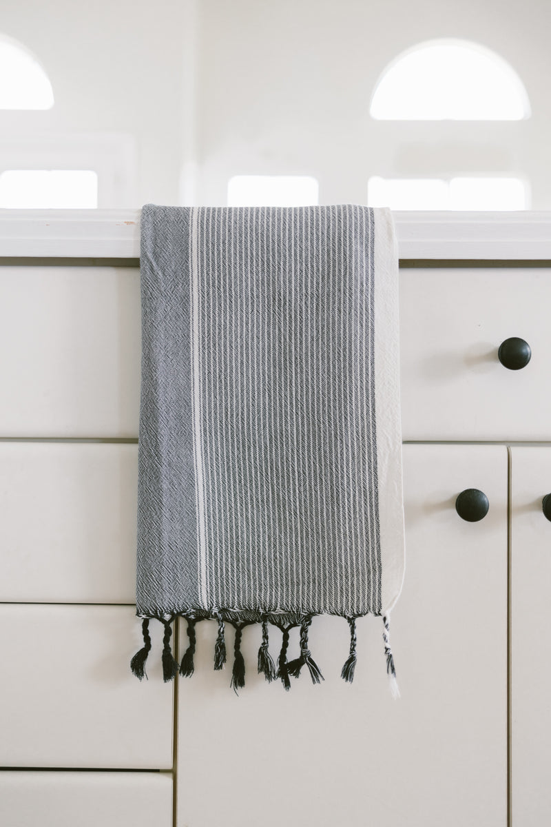 home and loft grey stripe tribeca hand towel