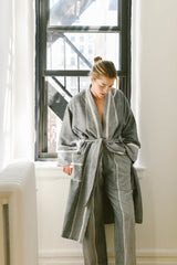 home and loft grey stripe tribeca cotton bathrobe