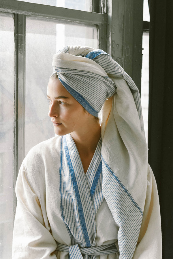 Ivory Blue Tribeca Short Bathrobe