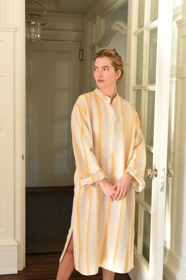 home and loft ivory yellow Montauk long sleeve kaftan cotton womens dress