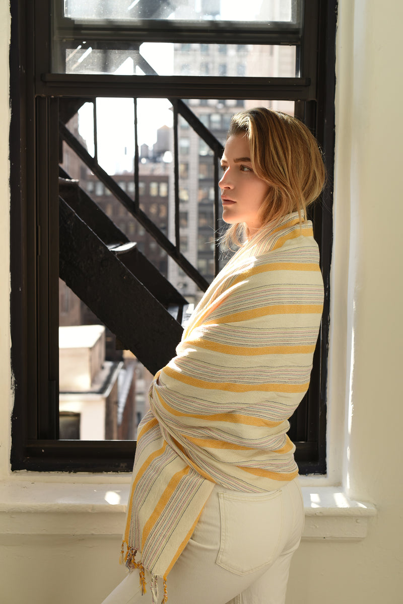 home and loft ivory yellow Montauk towel cotton turkish towel wrap
