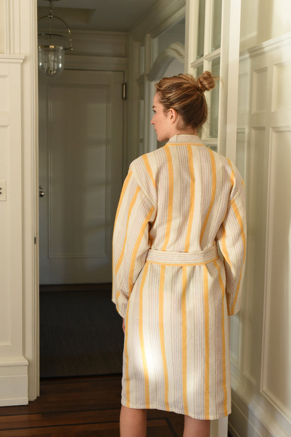 home and loft ivory yellow Montauk long bathrobe cotton