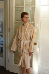 home and loft ivory yellow Montauk long bathrobe cotton