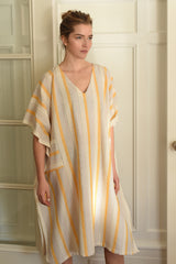 home and loft ivory yellow Montauk vneck kaftan cotton womens dress