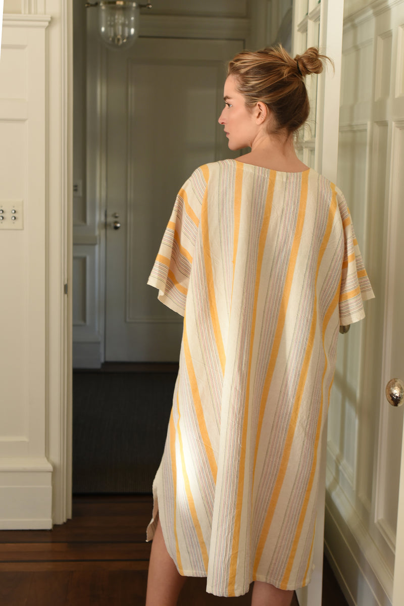 home and loft ivory yellow Montauk vneck kaftan cotton womens dress