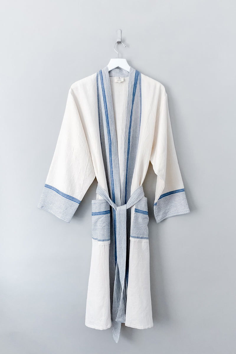 Ivory Blue Tribeca 100% Cotton Bathrobe