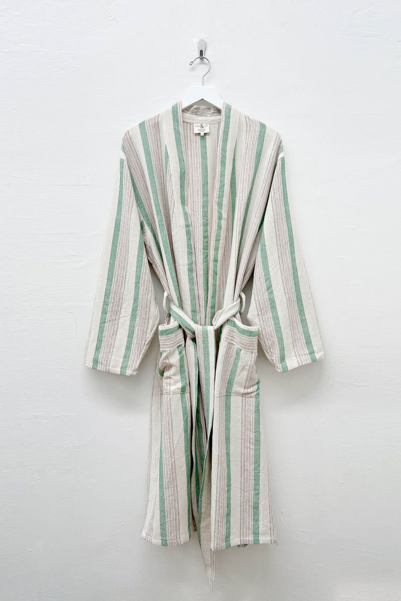 green ivory Montauk long bathrobe cotton made in turkey home and loft