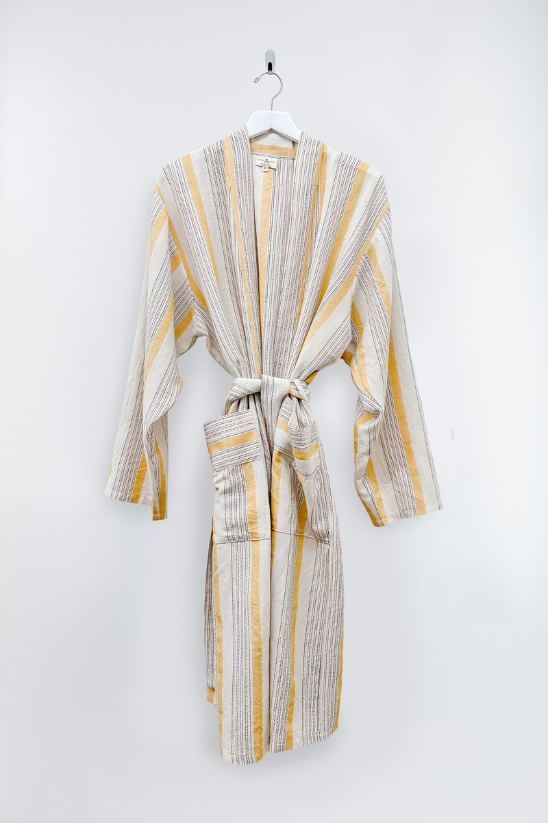 home and loft ivory yellow Montauk long bathrobe cotton