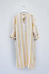 home and loft yellow ivory Montauk long sleeve maxi kaftan cotton dress