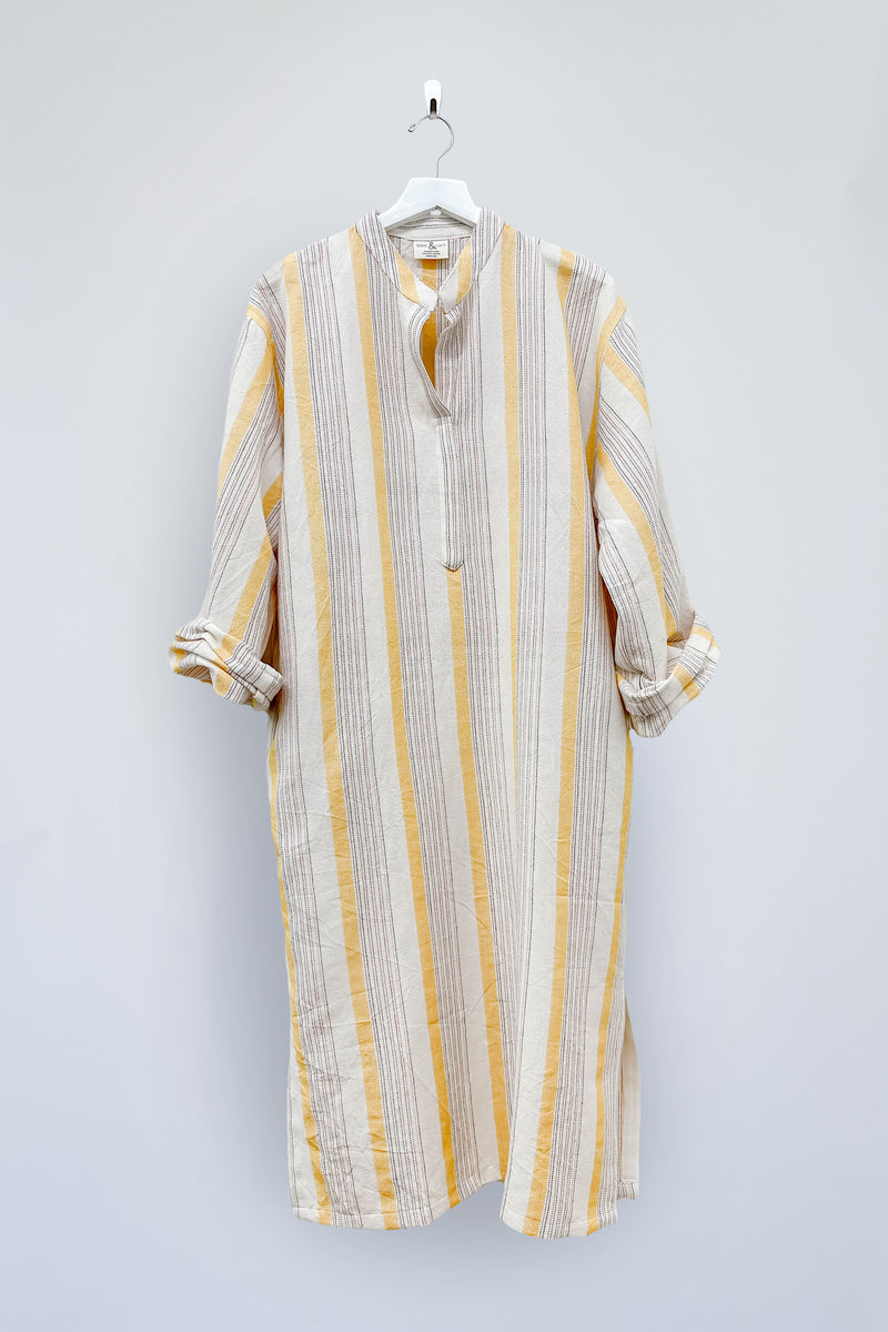 home and loft yellow ivory Montauk long sleeve maxi kaftan cotton dress