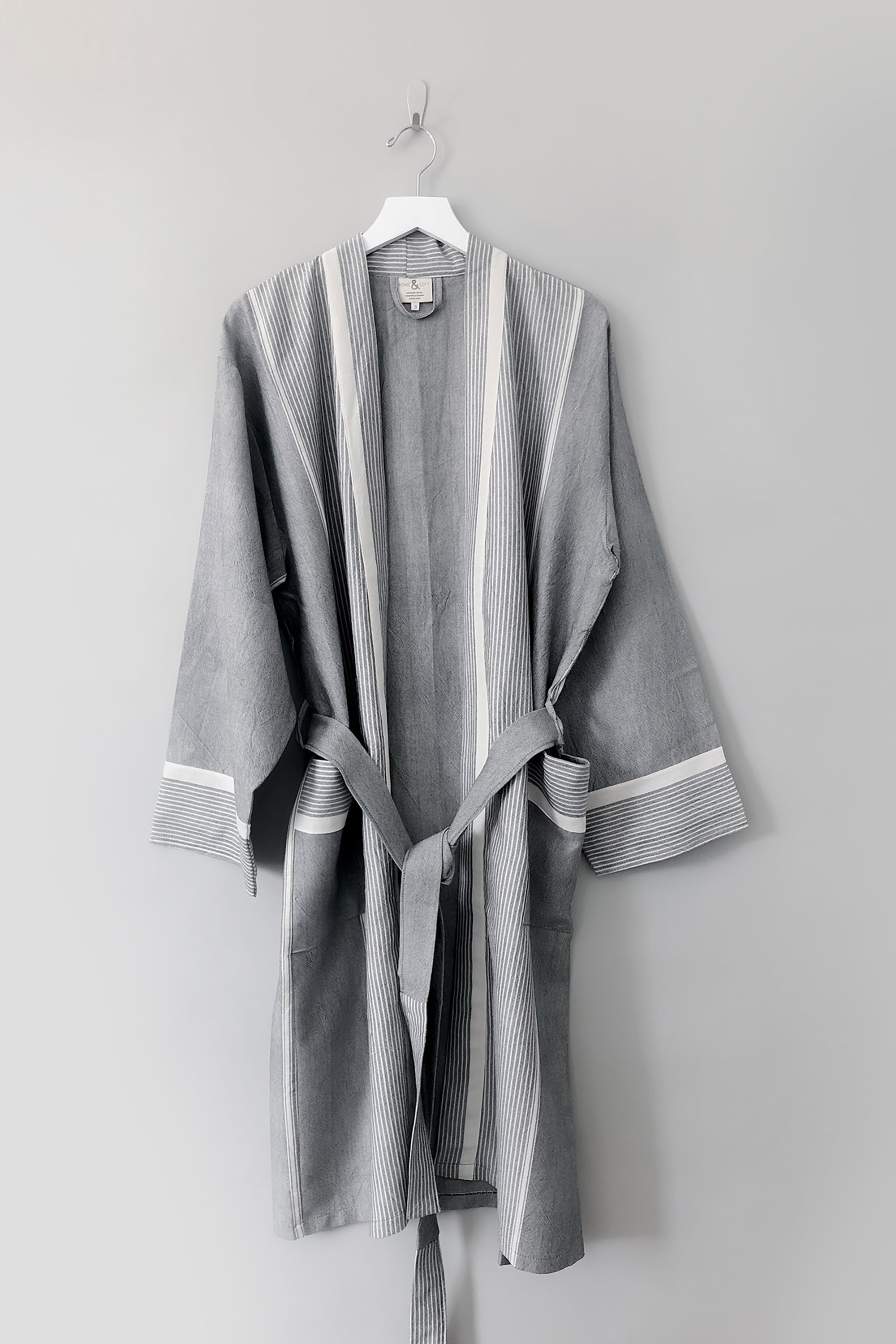 Grey Stripe Turkish Cotton Bathrobe | Tribeca Long Robe – Home & Loft