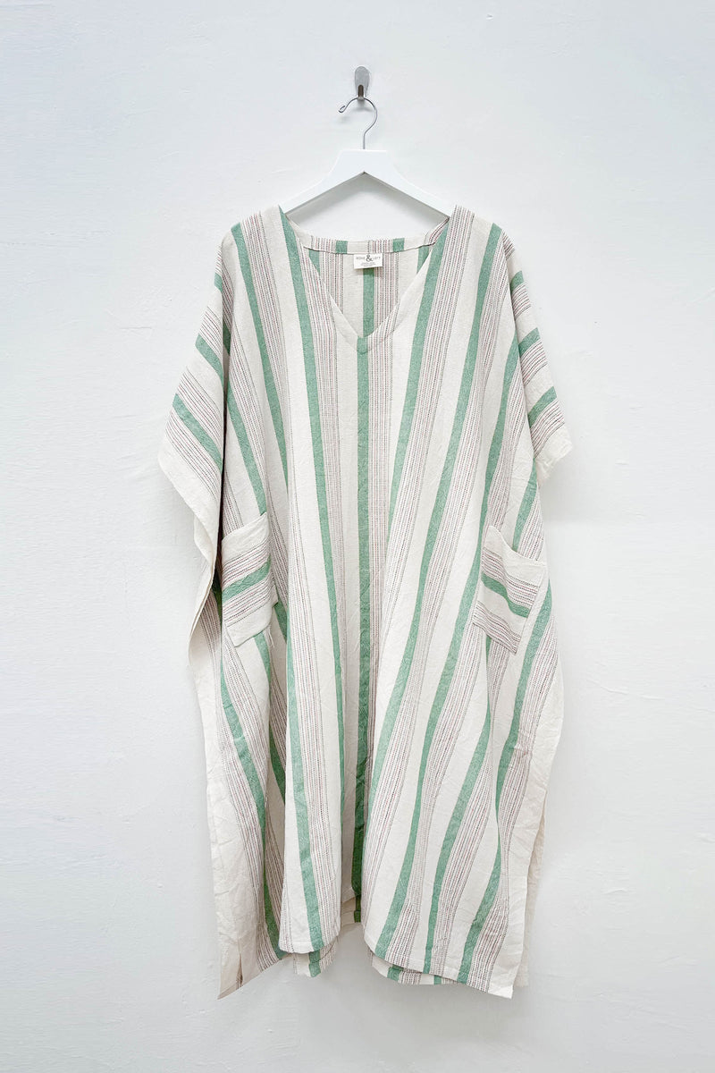 green ivory Montauk v-neck cotton kaftan made in turkey home and loft